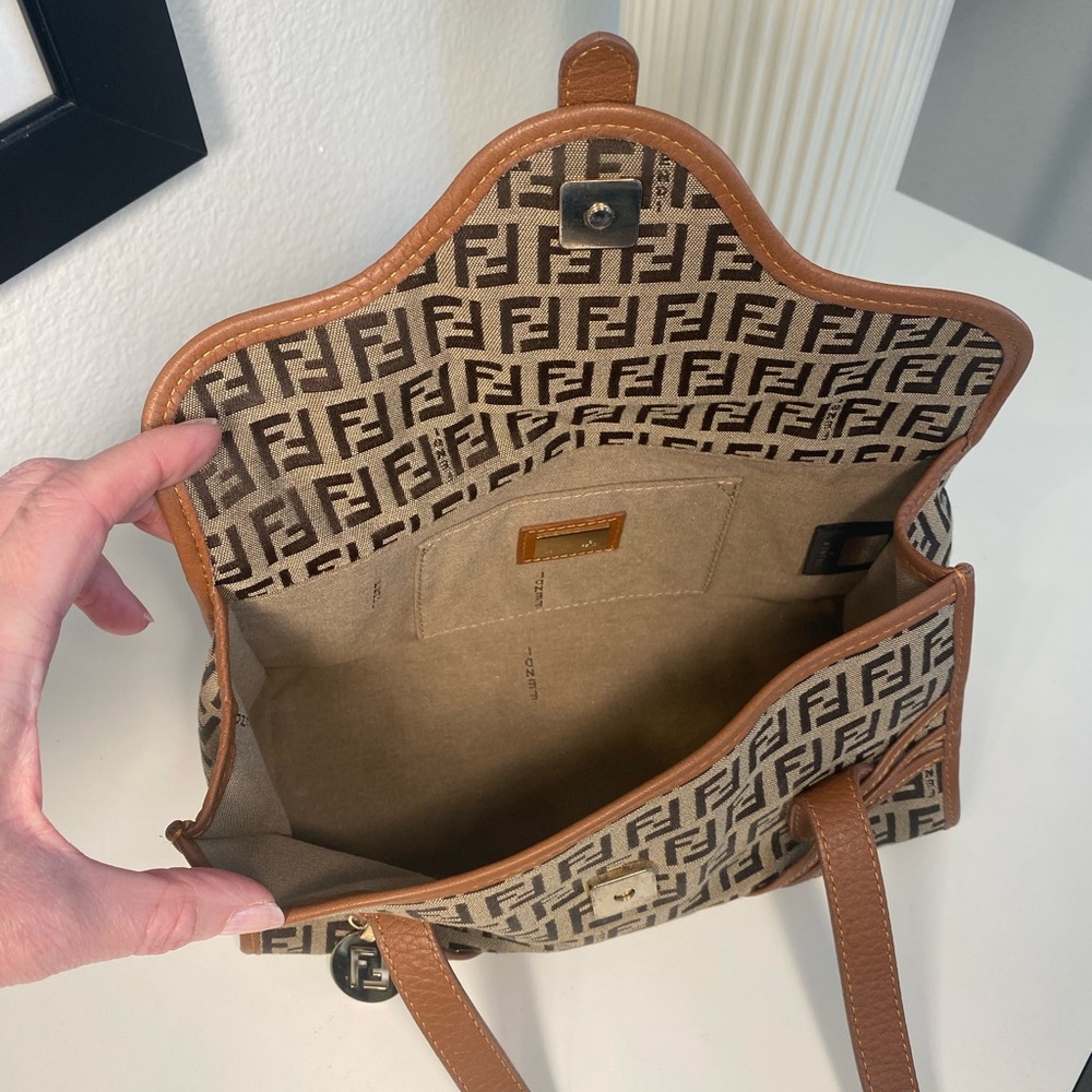 FENDI Zucchino Canvas Shoulder Bag Mini Tote - Picture 10 of 15